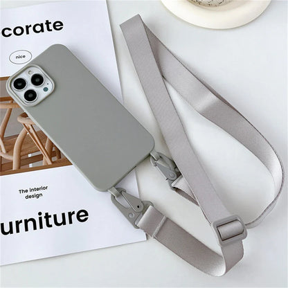 Crossbody Necklace Strap Lanyard Matte Silicone Case For iPhone 17 16 15 14 Pro Max 11 12 13 XR X XS 8 Plus SE Shockproof Cover