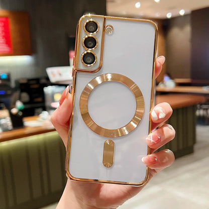 Luxury Plating For Magsafe Magnetic Case For Samsung S25 S24 S23 S22 Ultra Plus S21 S20 FE Note 20 A35 A55 A05 A15 Clear Cover
