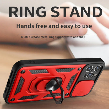 For iPhone 16 15 14 13 12 11 Pro Max Mini XS XR X Plus Military Grade Bumpers Ring Cover Slide Camera Lens Protector Armor Case