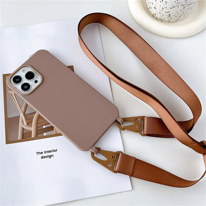 Crossbody Necklace Strap Lanyard Matte Silicone Case For iPhone 17 16 15 14 Pro Max 11 12 13 XR X XS 8 Plus SE Shockproof Cover