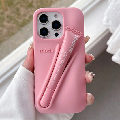 Rhode Case For iPhone 12 13 14 15 16 Pro Max Plus 17 Air Portable Lip Gloss Holder Lipstick Silicone Soft Bumper Cover Lip Glaze