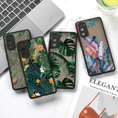 Green Leaves Matte Case For Samsung A55 A54 5G A53 A52 A35 A34 A33 A32 4G A13 A05 S24 Ultra S23 S22 Plus S21 FE S20 Soft Cover